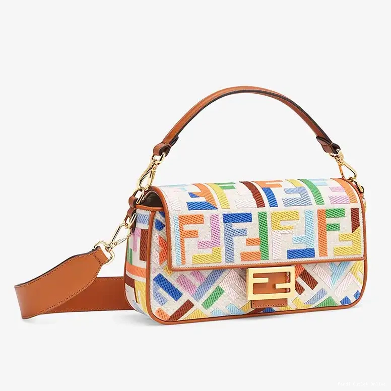 Cheap Multicolor Canvas Bag Motif Baguette In Fendi Medium FF 0618